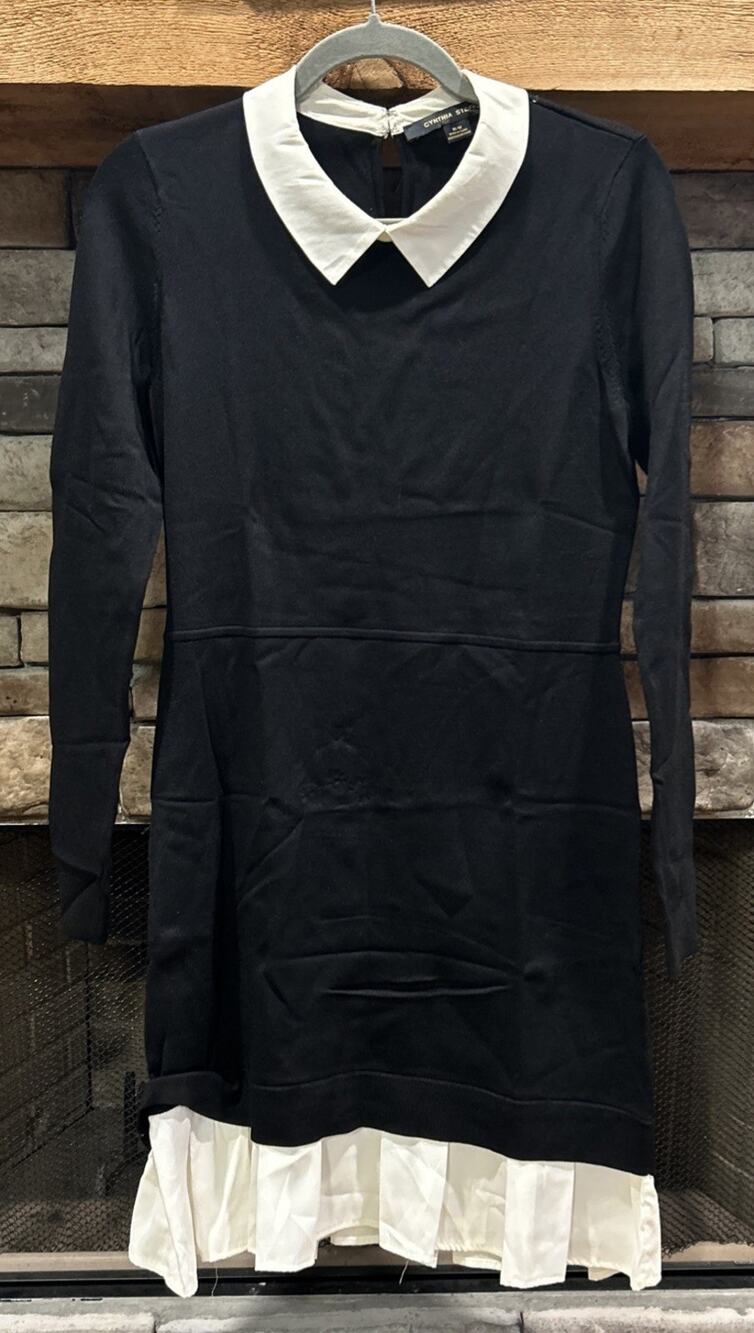 Women’s CYNTHIA STEFFE Black Sweater Dress White Collar/Hem Size M